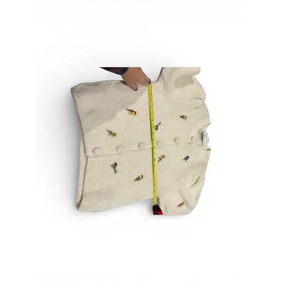 ZARA Novelty Bird Embroidered Short Sleeve Cardigan Cream Size L Preppy - Picture 8 of 10